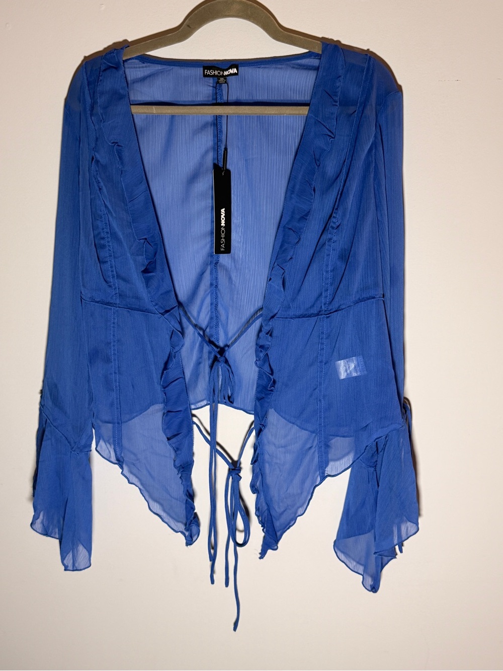 Fashion Nova Sheer Sweet Sensation Ruffle Blousein Blue